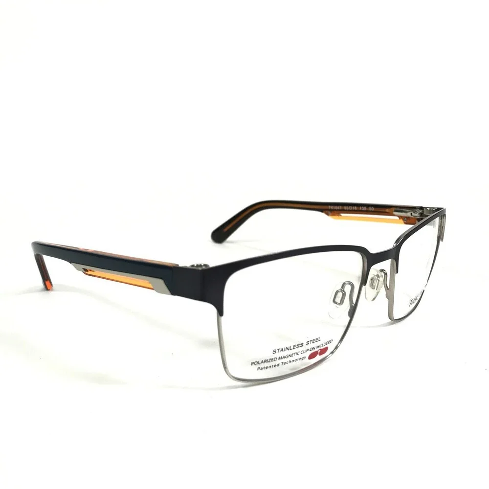 Takumi Eyeglasses Frames TK1047 50 Grey Blue Orange Square Wire Rim 53-18-135